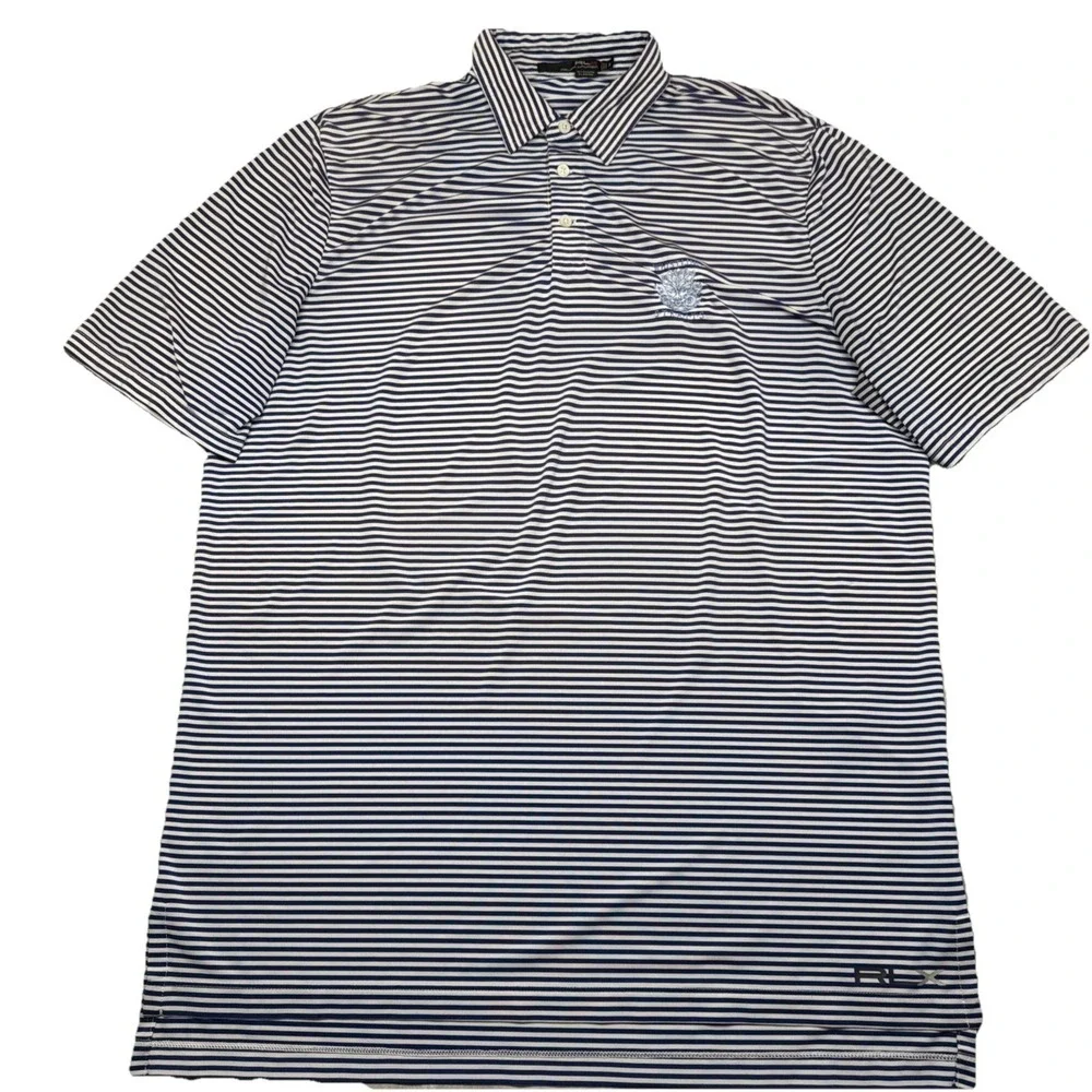 RLX Ralph LaureN Performance Golf Polo Whistling Straits Blue White Striped XL